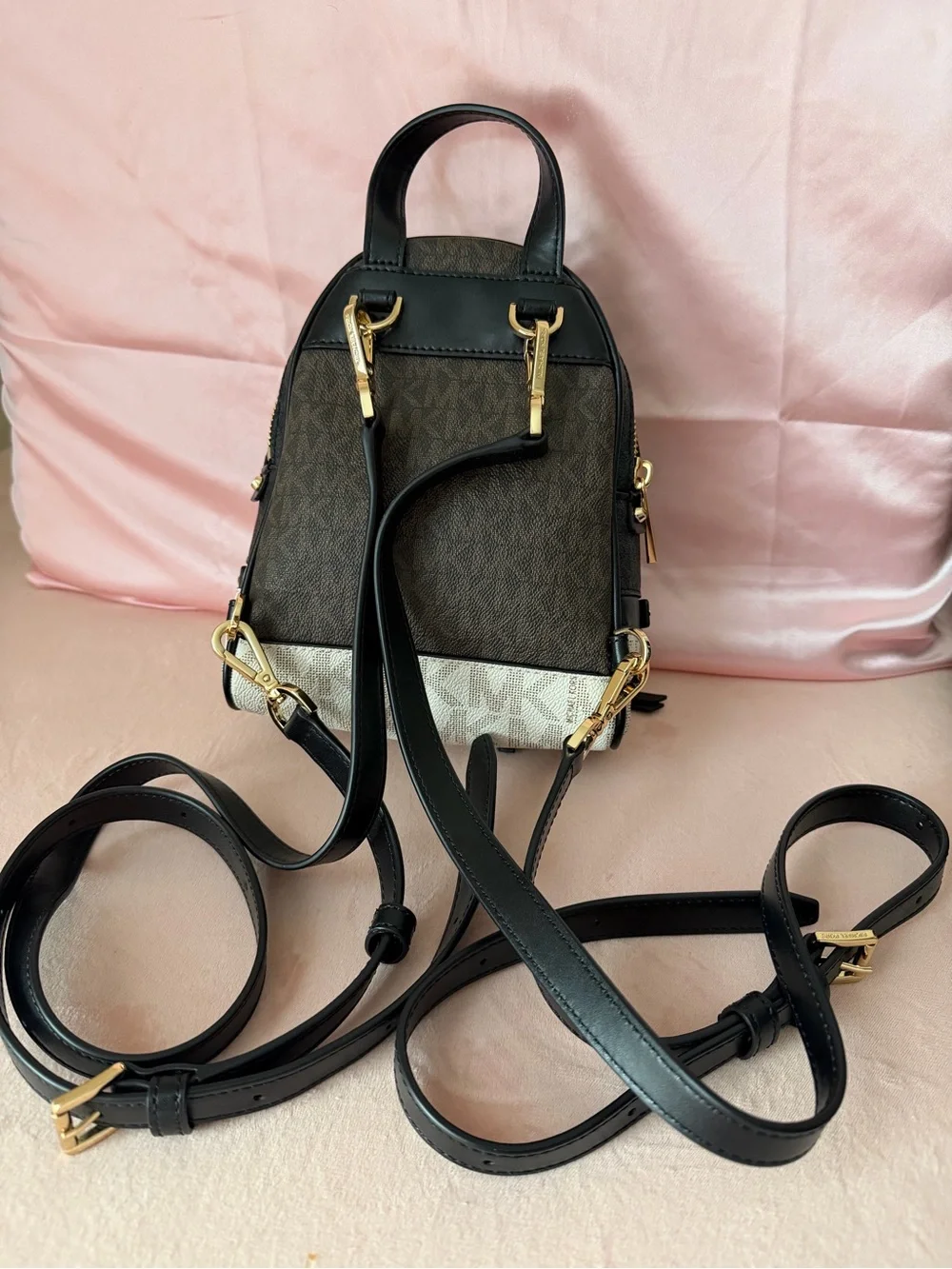 Michael Kors Brown & Cream Signature Mini Backpack with Gold Hardware